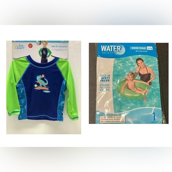 Kids Swim Shirt Size 2-4 M & Pool Float Blue and Green. New - Picture 1 of 6